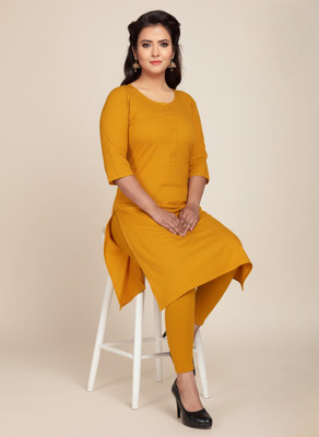 PickCell Women Solid Straight Kurta(Yellow)