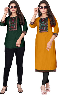 FSR Women Embroidered A-line Kurta(Multicolor)