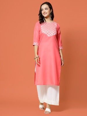 Ladylaz Women Printed A-line Kurta(Pink)