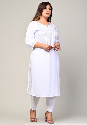 Swasti Women Embroidered Straight Kurta(White)