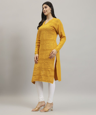 KILVESTED Women Solid Straight Kurta(Yellow)