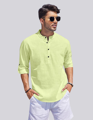 bellstone Men Solid A-line Kurta(Yellow)