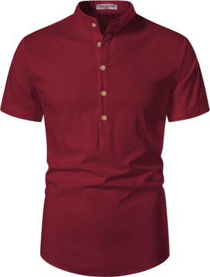 HouseOfCommon Men Solid Straight Kurta(Maroon)