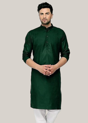 balajiis Men Solid Straight Kurta(Dark Green)