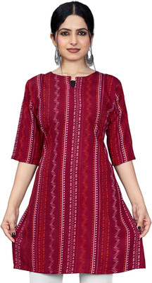 tanvi creation Women Striped A-line Kurta(Maroon)