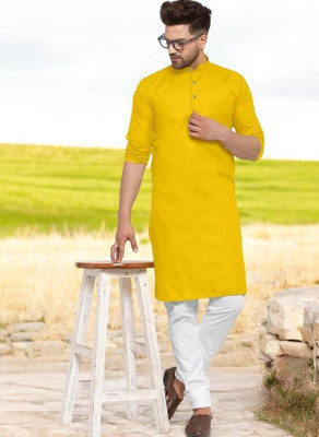 Krisha trend Men Solid Straight Kurta(Yellow)