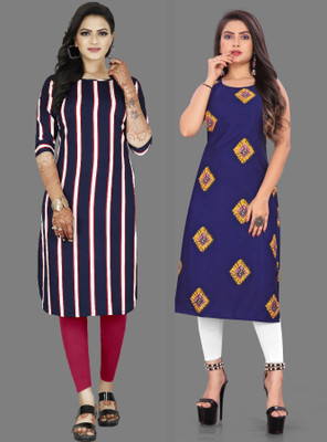 maruti fab Women Striped A-line Kurta(Blue, Purple)