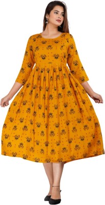 JOJO Enterprises Women Floral Print Anarkali Kurta(Yellow)