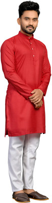 Vibhuti Men Solid Straight Kurta(Red)