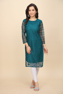 PRAVISHRI TRENDS Women Self Design A-line Kurta(Dark Blue)
