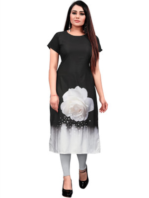 HouseOfCommon Women Printed Straight Kurta(White, Black)