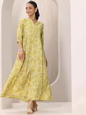 LIBAS Women Printed A-line Kurta(Green)