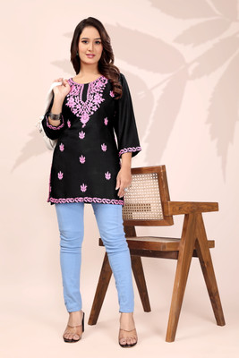 RUDRA LIFESTYLE Women Embroidered A-line Kurta(Pink)