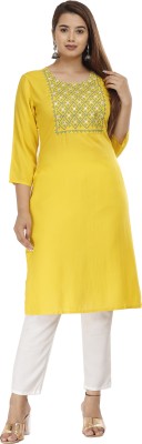 Pankti Creation Women Embroidered Straight Kurta(Yellow)