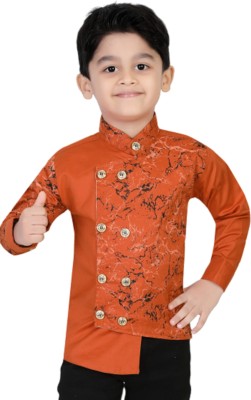 XBOYZ Boys Printed Asymmetric Kurta(Orange)