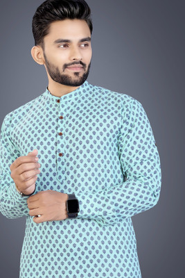 SPOQUE Men Printed Straight Kurta(Light Green)