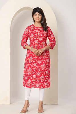 SHRIZA Women Floral Print Straight Kurta(Red)