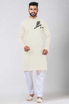 Increaft Men Printed Ethnic Dress Kurta(White)