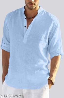 Edin Men Solid A-line Kurta(Blue)