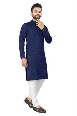 UNIQUE MOMENTS Men Printed A-line Kurta(Dark Blue)