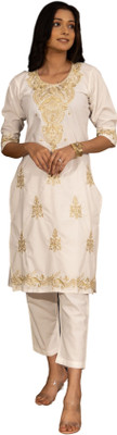 Gailee Women Chikan Embroidery Straight Kurta(White)