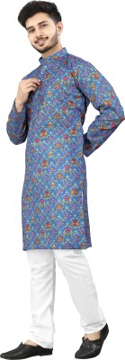 KUNUFASHION Men Printed Ethnic Dress Kurta(Blue)