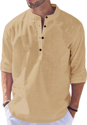 LIRMO Men Self Design Straight Kurta(Gold)