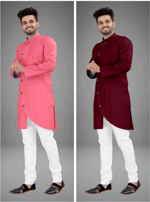 CRYSTALREVENUE Men Solid Trail Cut Kurta(Multicolor)