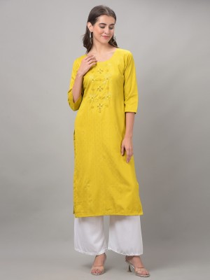 Dollar Missy Women Self Design Straight Kurta(Yellow)