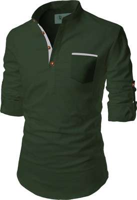 HOC's Men Solid A-line Kurta(Green)