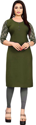 Coft Women Printed Straight Kurta(Green)