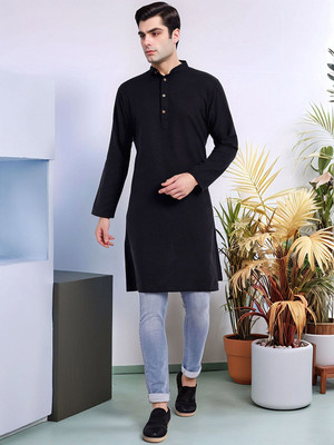 Moda Rapido Men Solid Straight Kurta(Black)