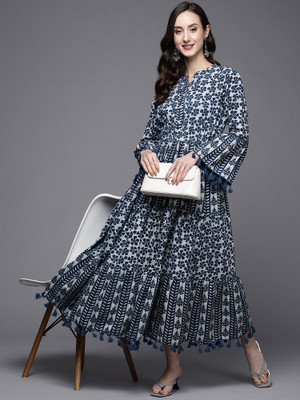 riyacollection Women Floral Print Gown Kurta(Blue)