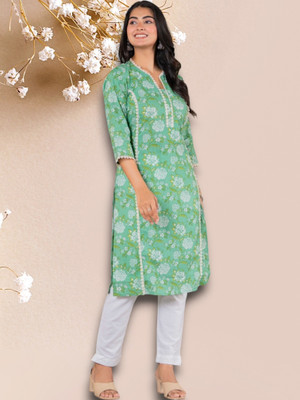 Jaipuur Trend Women Embroidered Straight Kurta(Green)
