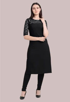 Maheshvi Women Solid Straight Kurta(Black)