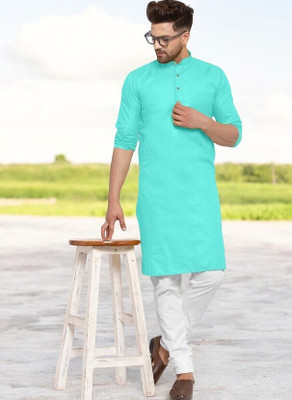 Krisha trend Men Solid Straight Kurta(Light Blue)