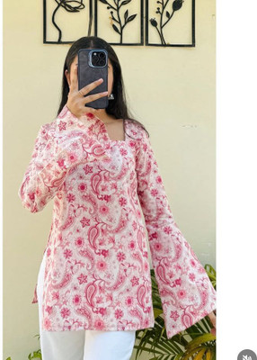 Garg Enterprises Women Geometric Print A-line Kurta(Pink)