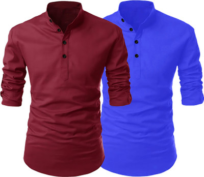Fashion Marts Men Solid Straight Kurta(Blue, Maroon)