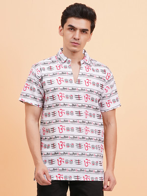 AXOLOTL Men Printed Straight Kurta(White)
