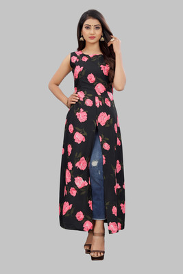 Hiral Creation Women Printed A-line Kurta(Pink, Black)