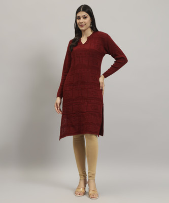 HERMISTON Women Solid Straight Kurta(Maroon)