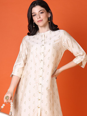 V-MART Women Printed A-line Kurta(Beige)