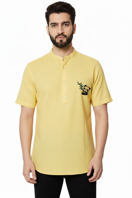 GAINELL Men Printed Straight Kurta(Yellow)
