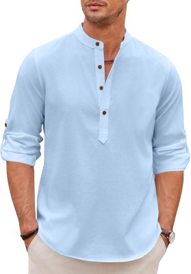 Fifth U Men Solid, Self Design Straight Kurta(Light Blue)