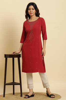 W Women Polka Print A-line Kurta(Red)