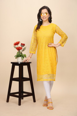 Manthan Creation Women Floral Print A-line Kurta(Yellow)