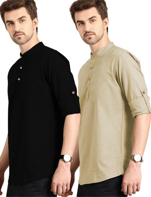 VIMASUTI Men Solid Straight Kurta(Beige)