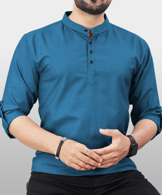 VeBNoR Men Solid Straight Kurta(Dark Blue)