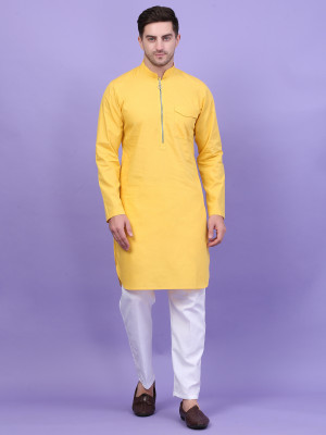 QISHTAR Men Solid A-line Kurta(Yellow)