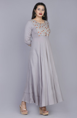 Daneen Women Embroidered Anarkali Kurta(Grey)